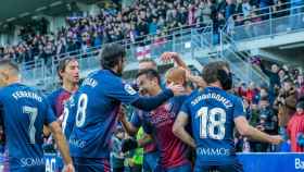 La SD Huesca celebra un gol