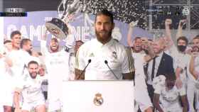Sergio Ramos en el acto de celebración de La Liga 34