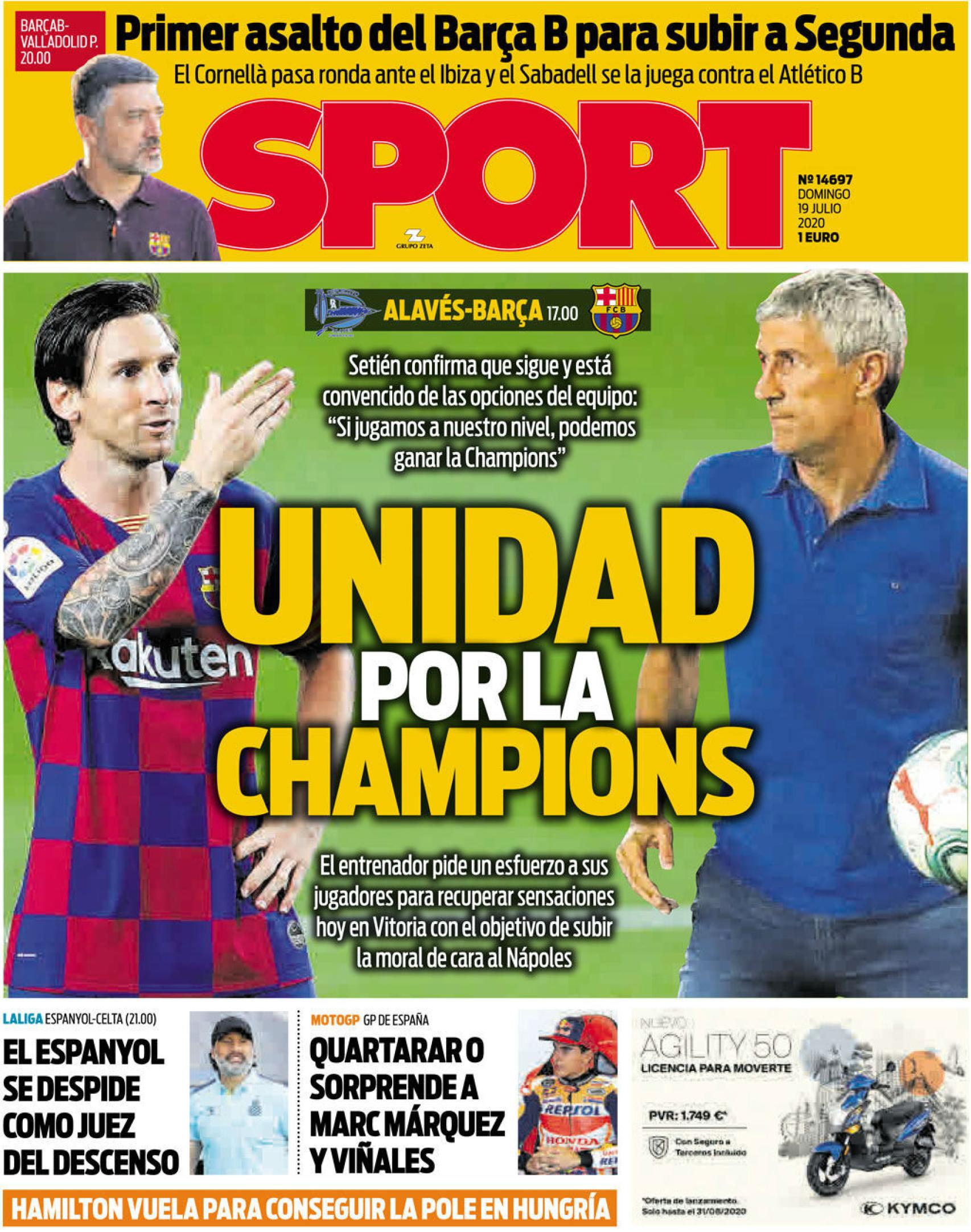 La Portada Del Diario Sport 19 07 2020