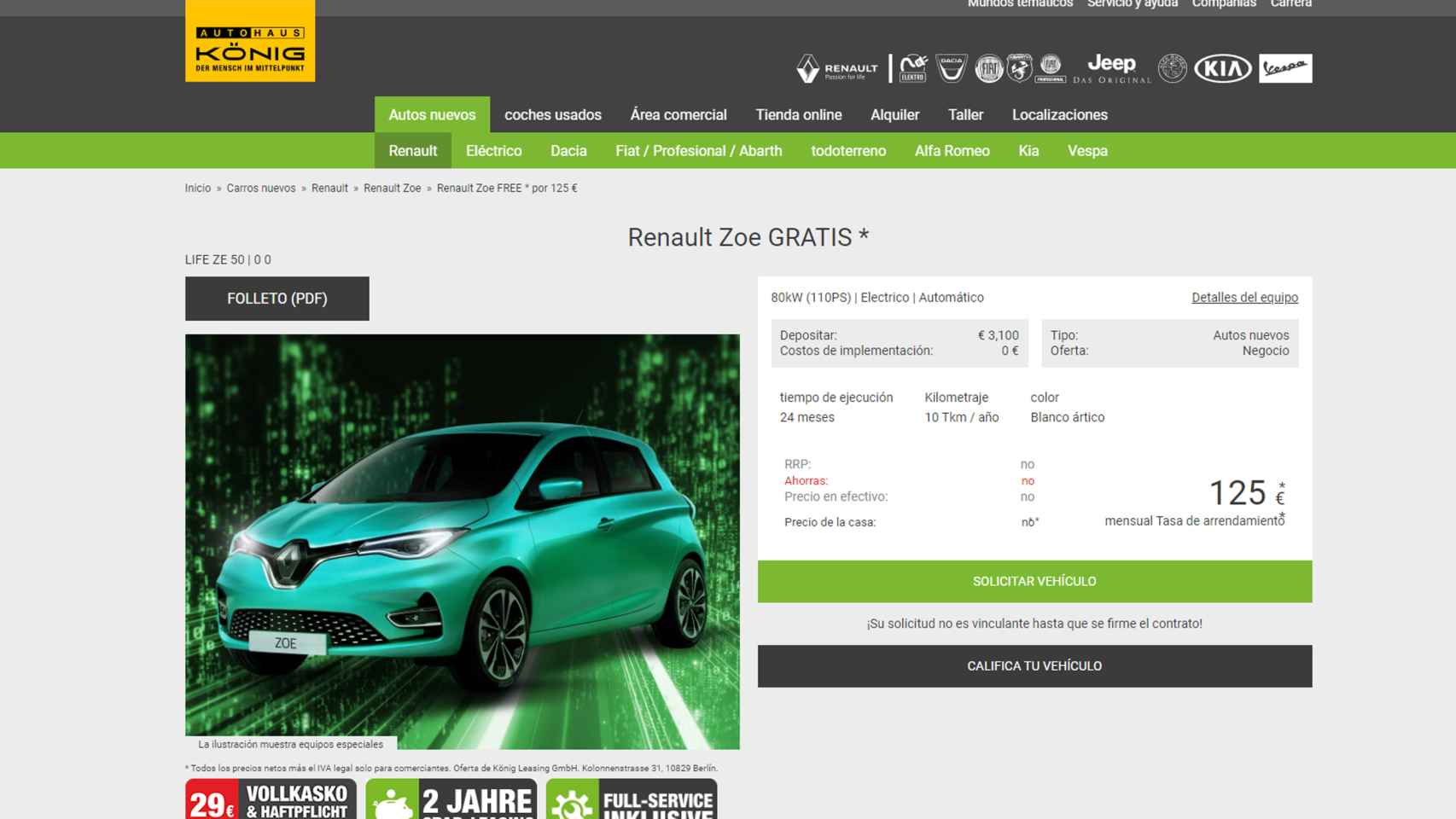 Imagen de la web que ofrece el coche gratis.