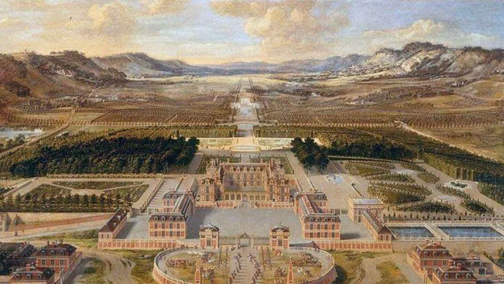 El palacio de Versalles durante el proceso de reconstrucción  en 1668.
