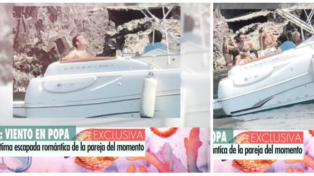 Enrique Ponce junto a los padres de Ana Soria en el barco familiar.