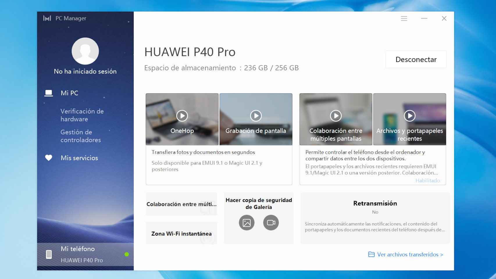 Podemos conectar nuestro móvil al Huawei MateBook para pasar nuestros archivos