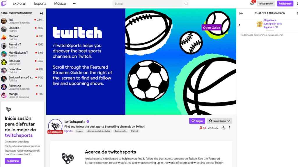 Nuevo canal TwitchSports en Twitch