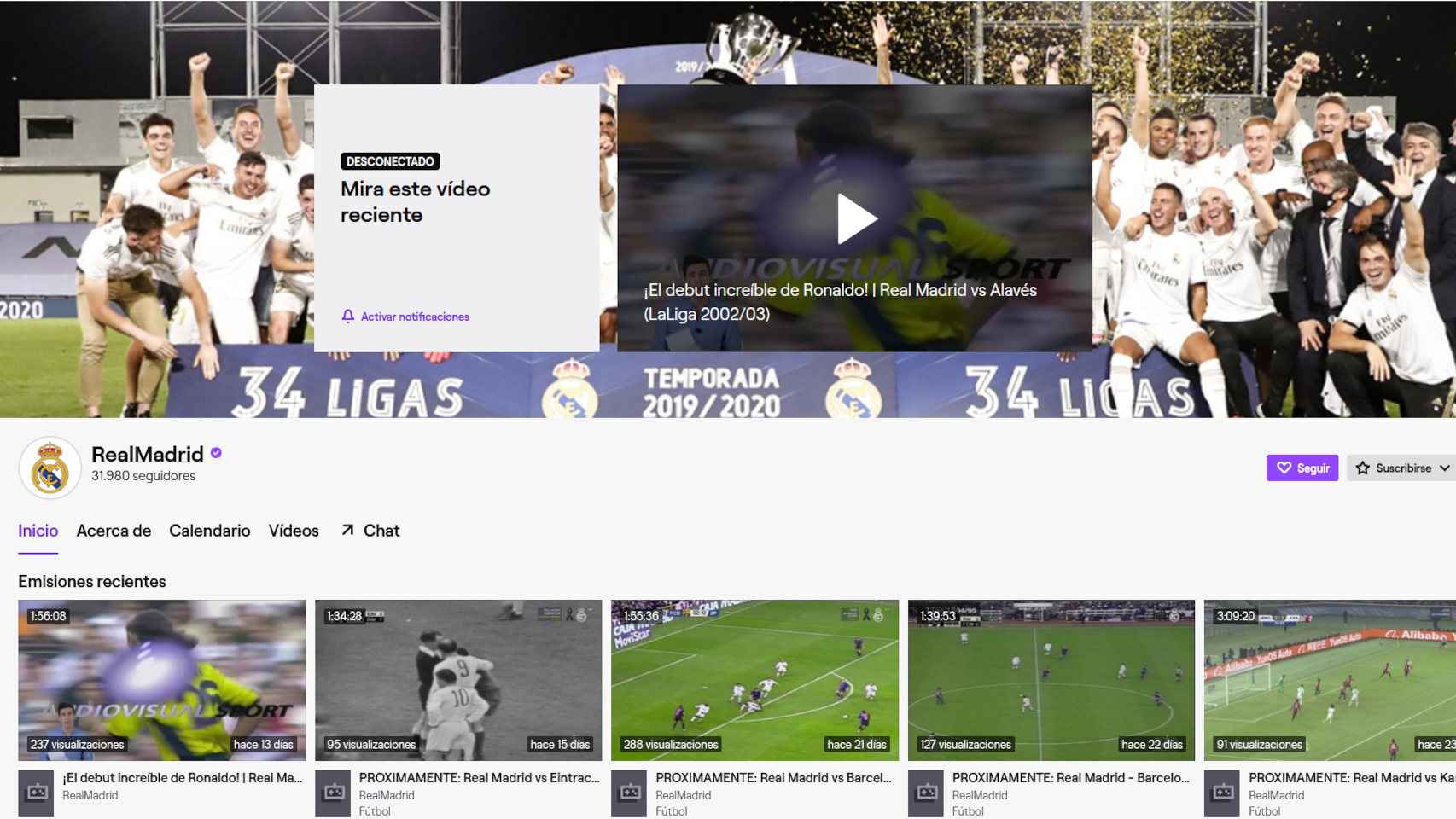 El canal del Real Madrid en Twitch