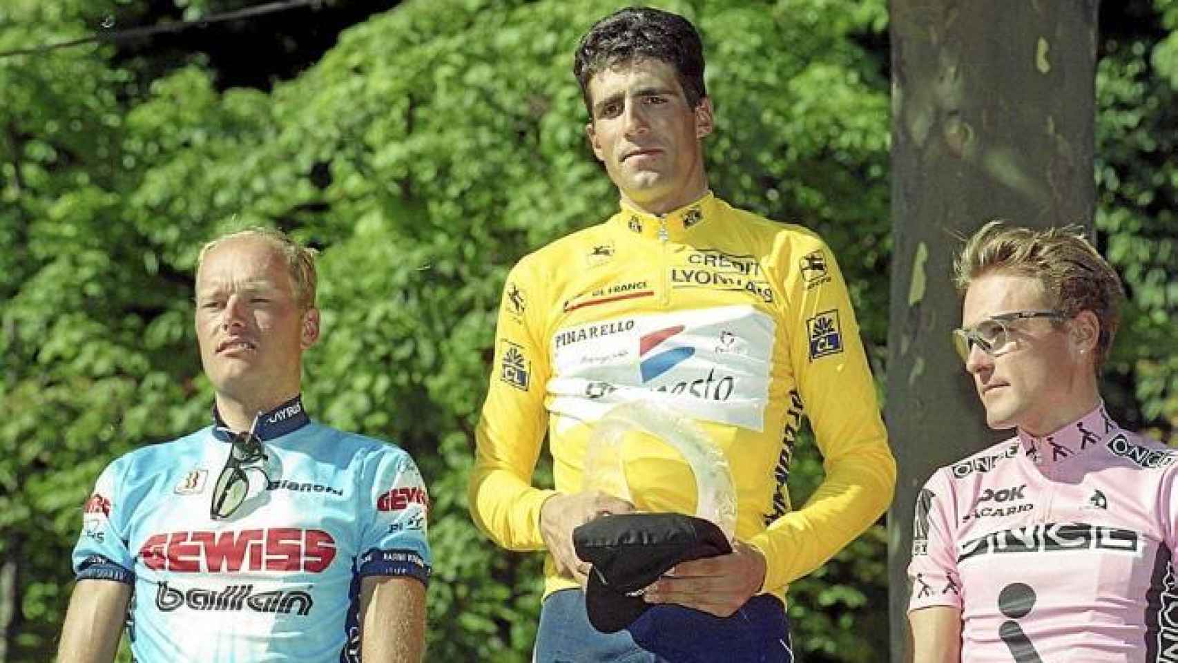 Riis, Indurain y Zulle en el podio del Tour de Francia de 1995