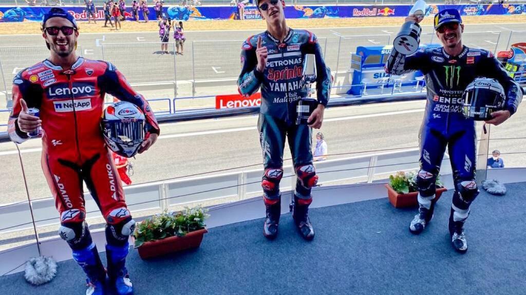 El podio del GP de Jerez con Quartararo, Viñales y Dovizioso