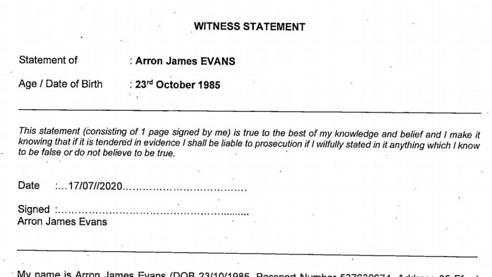Declaración testifical de Arron James Evans, director de Fields Associates Ltd, empresa que trató de descifrar la tarjeta de Dina Bousselham.