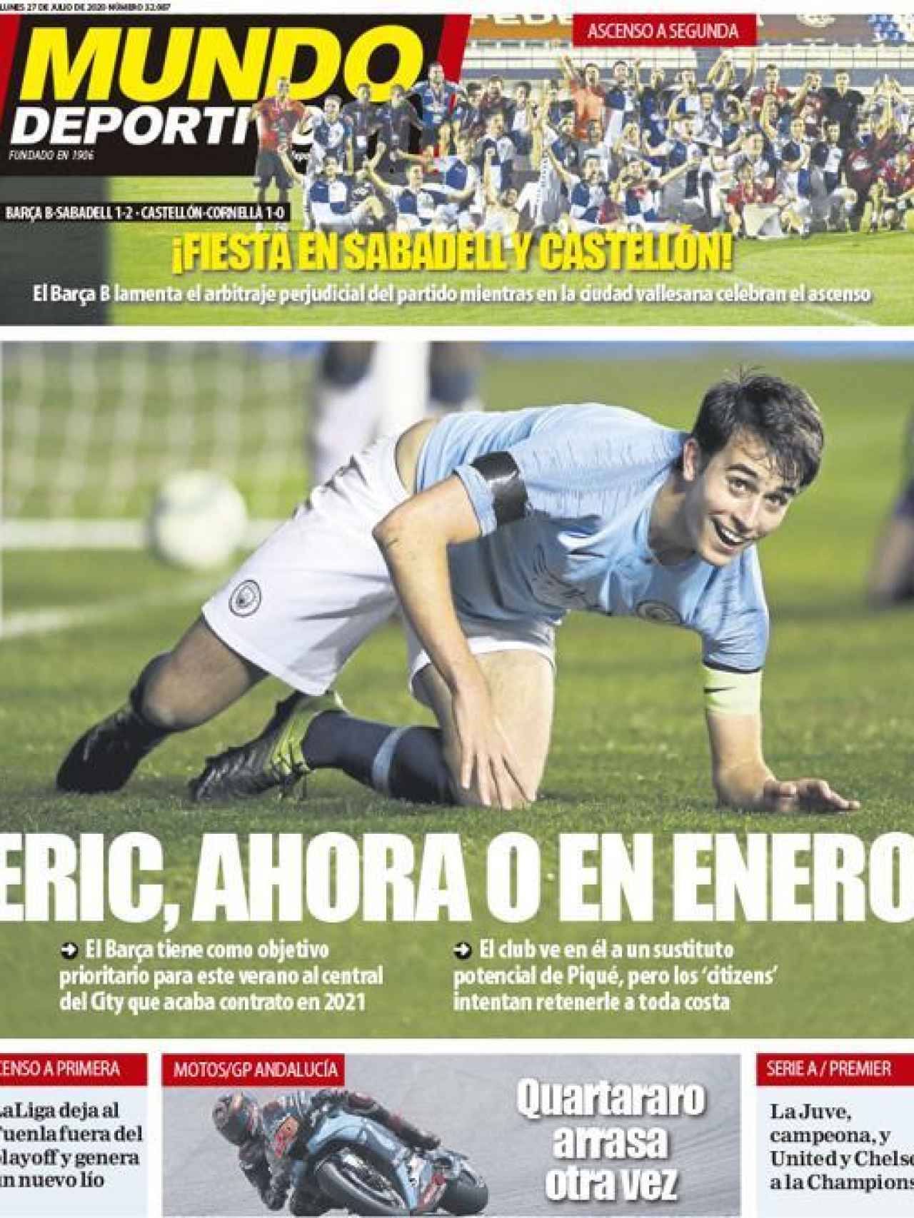 La portada del diario Mundo Deportivo (27/07/2020)