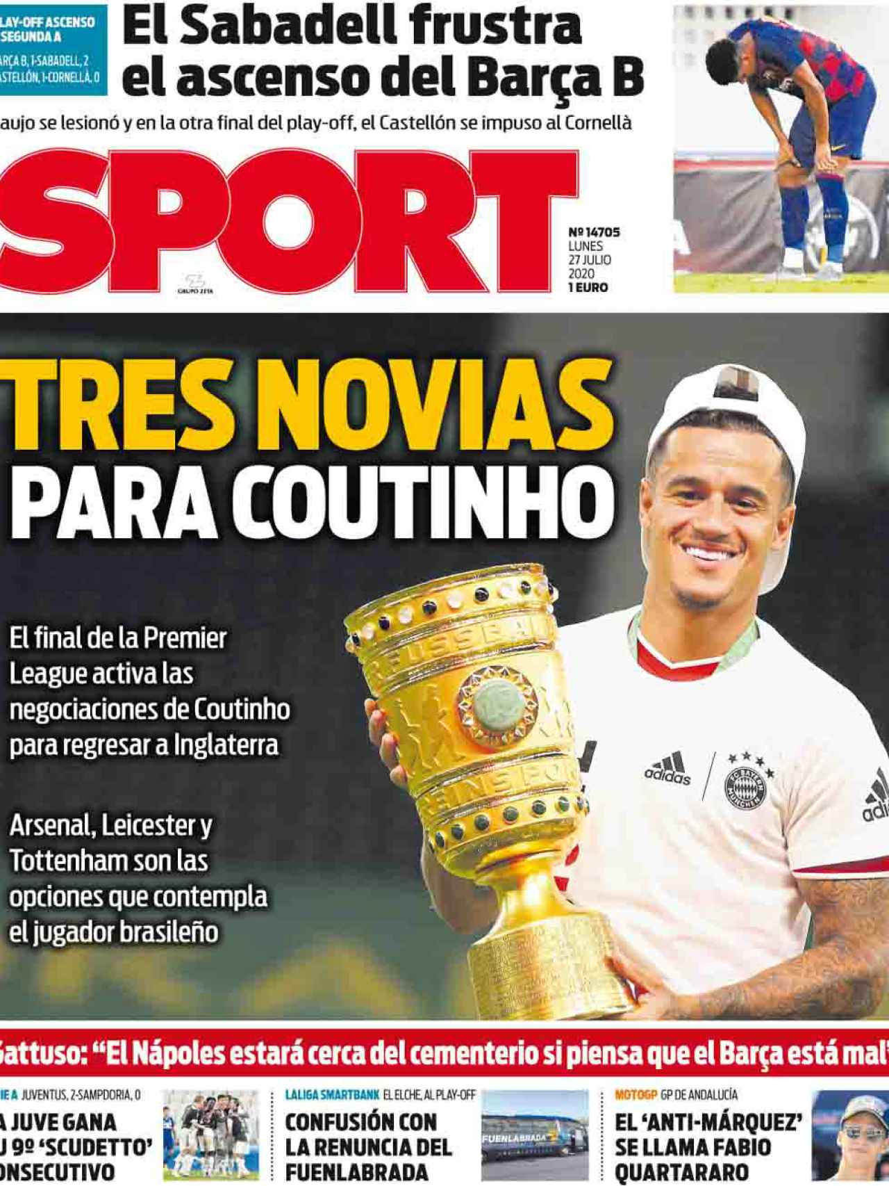 La portada del diario Sport (27/07/2020)