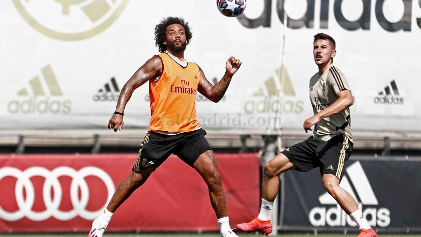 Marcelo en un entrenamiento del Real Madrid