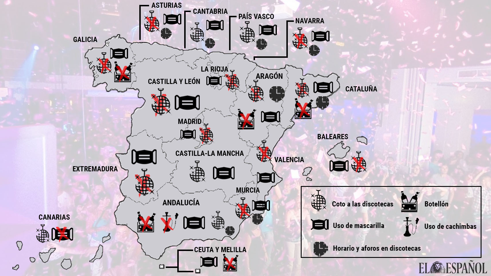 Mapa del ocio nocturno por comunidades autónomas