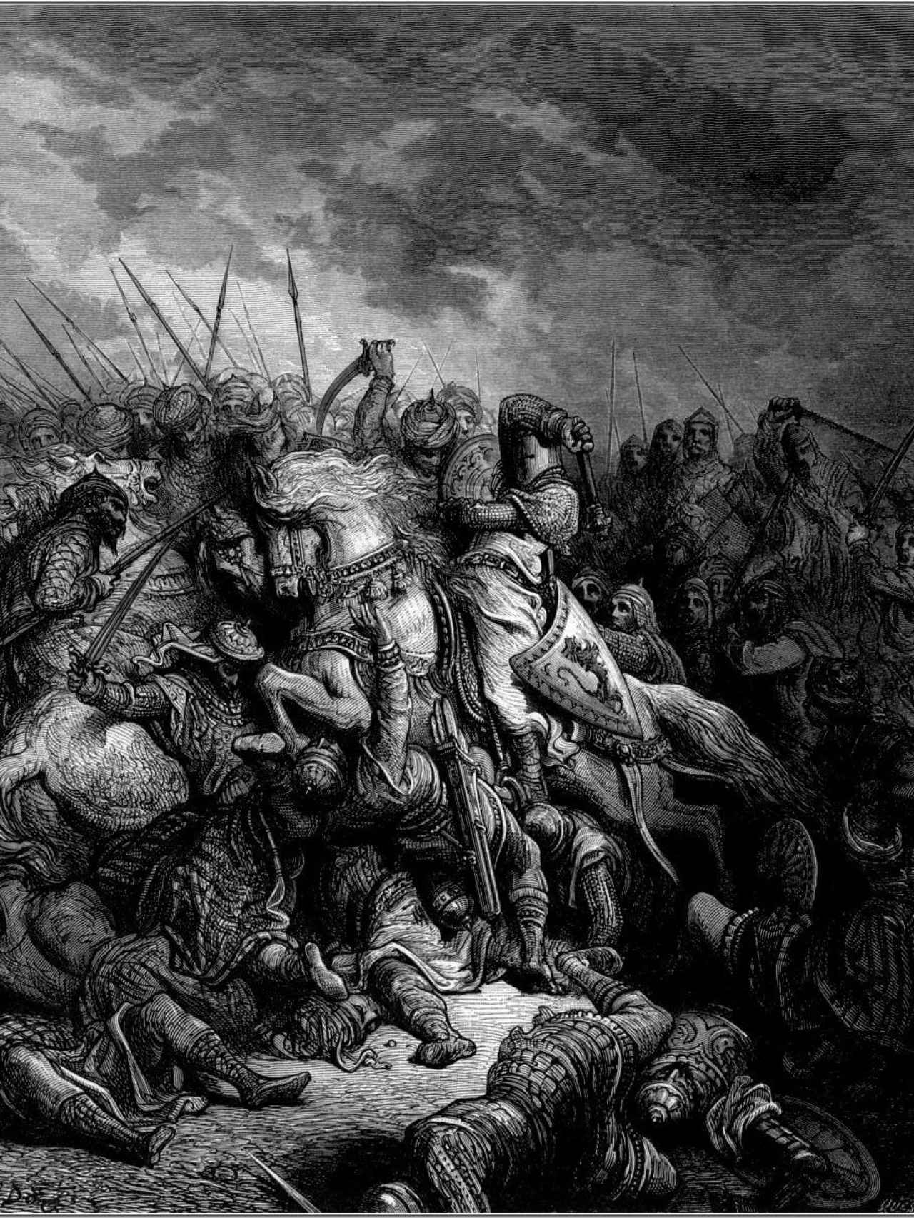 Saladino y Ricardo Corazón de León en la batalla de Arsuf, según Gustave Doré.