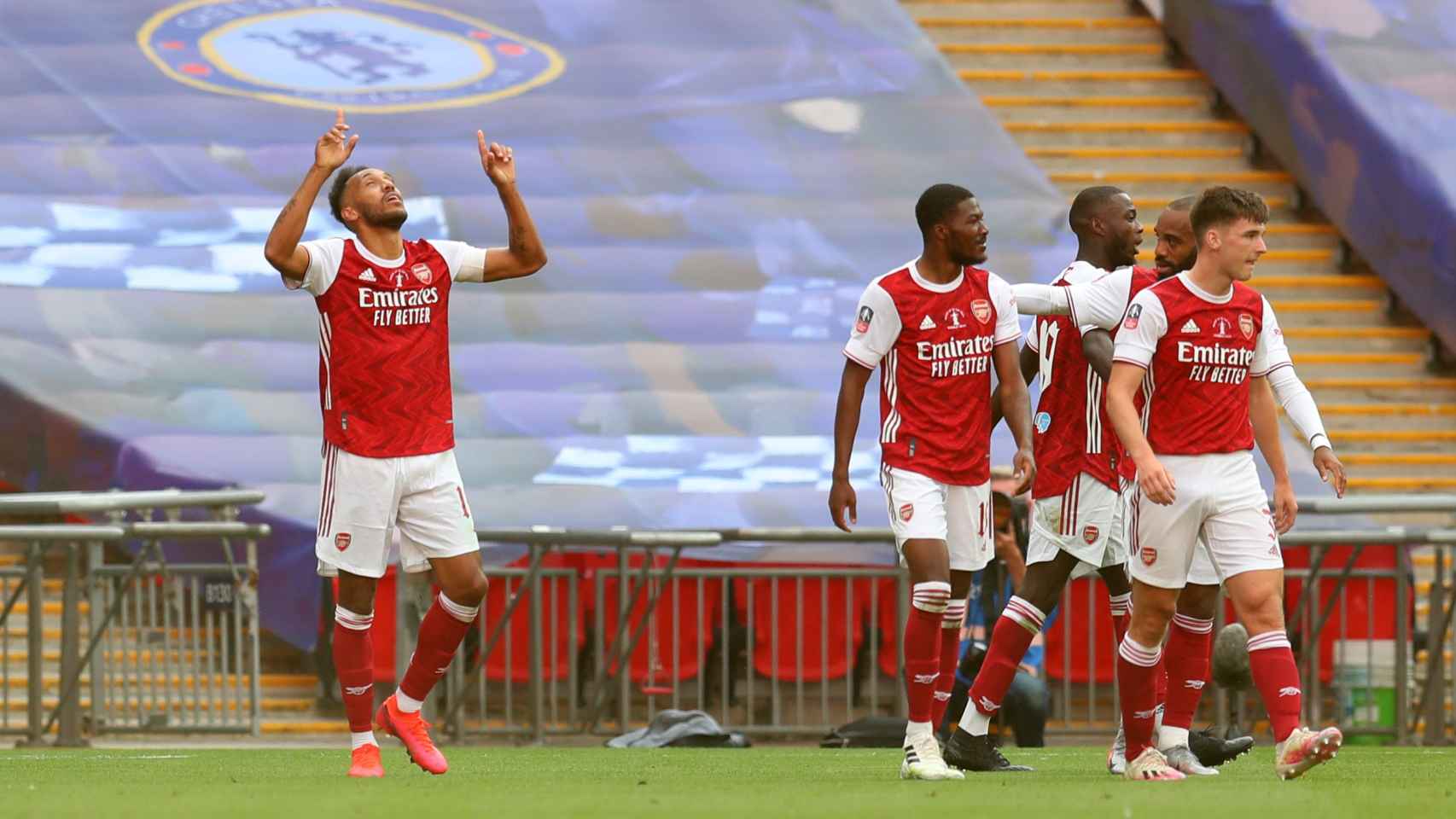 Aubameyang celebra un gol del Arsenal en la final de la FA Cup