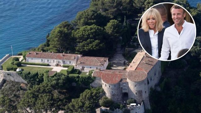 El fuerte de Brégançon, residencia vacacional de los presidentes franceses, y Emmanuel Macron junto a Brigitte Macron en sus vacaciones de 2019.