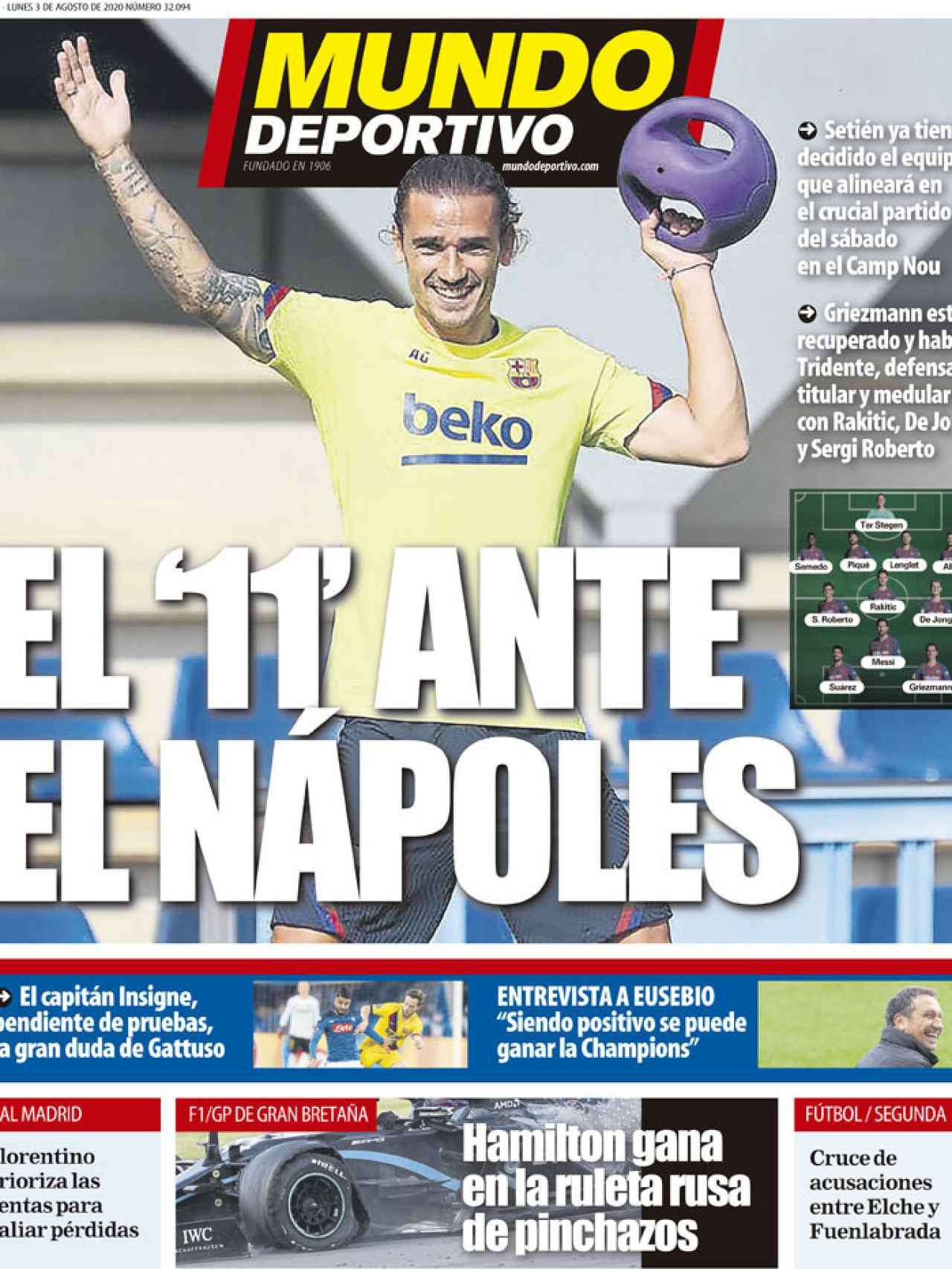 La portada del diario Mundo Deportivo (03/08/2020)
