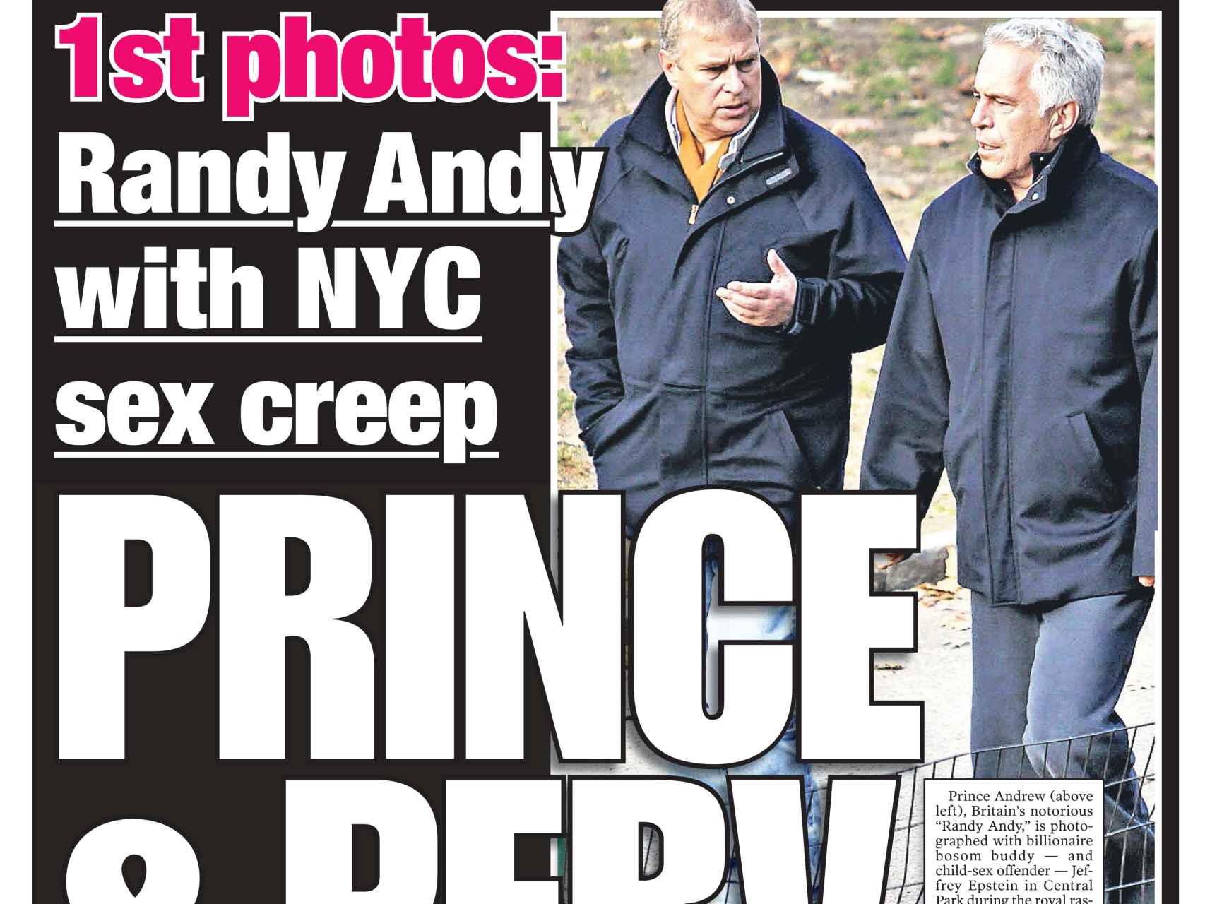El príncipe Andrés y Jeffrey Epstein en la portada de 'New York Post' del 21 de febrero de 2011.