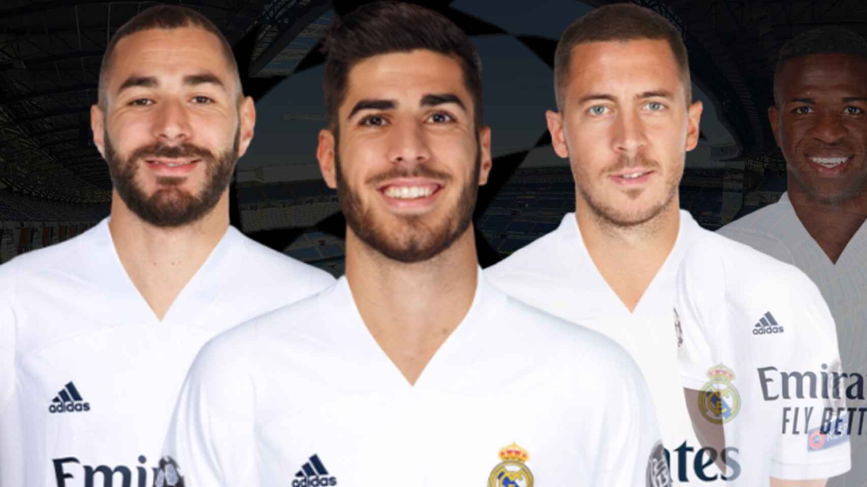 La BAH, Benzema, Asensio y Hazard, con Vinicius