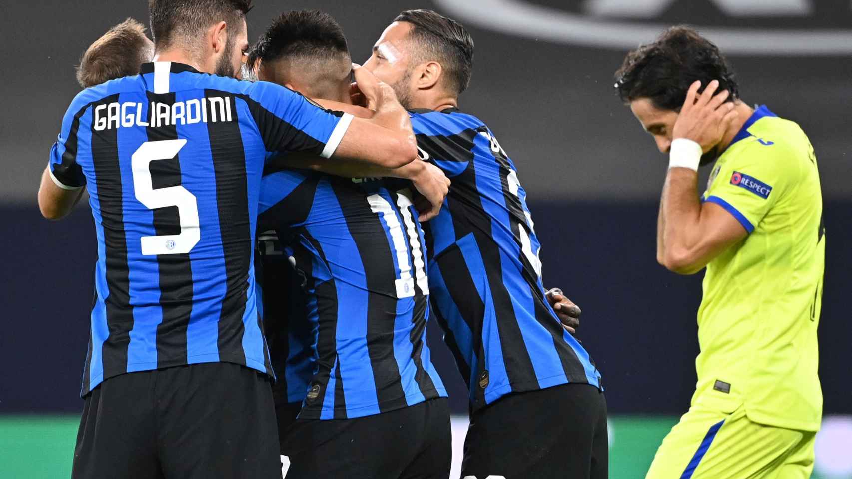 Los jugadores del Inter celebran el gol de Lukaku ante el Getafe