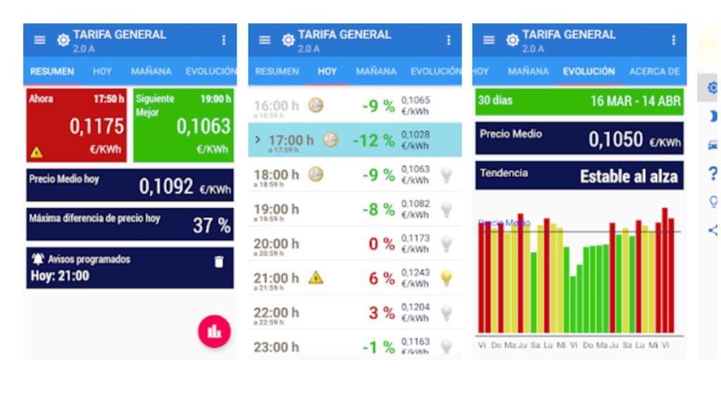 Interfaz de la app Ahorra en Luz.