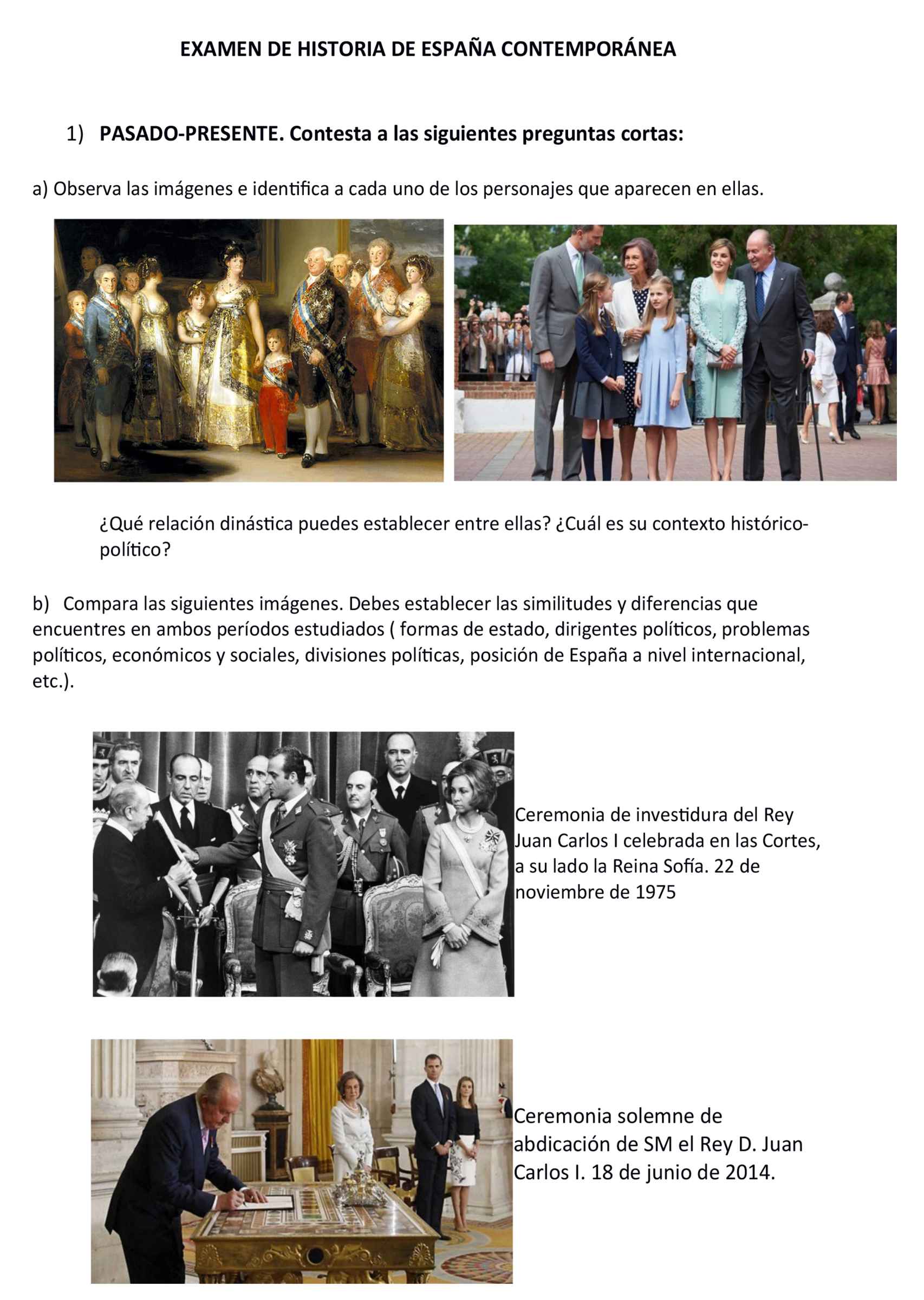 La primera parte del examen: compara las imágenes de las dos familias Borbón.