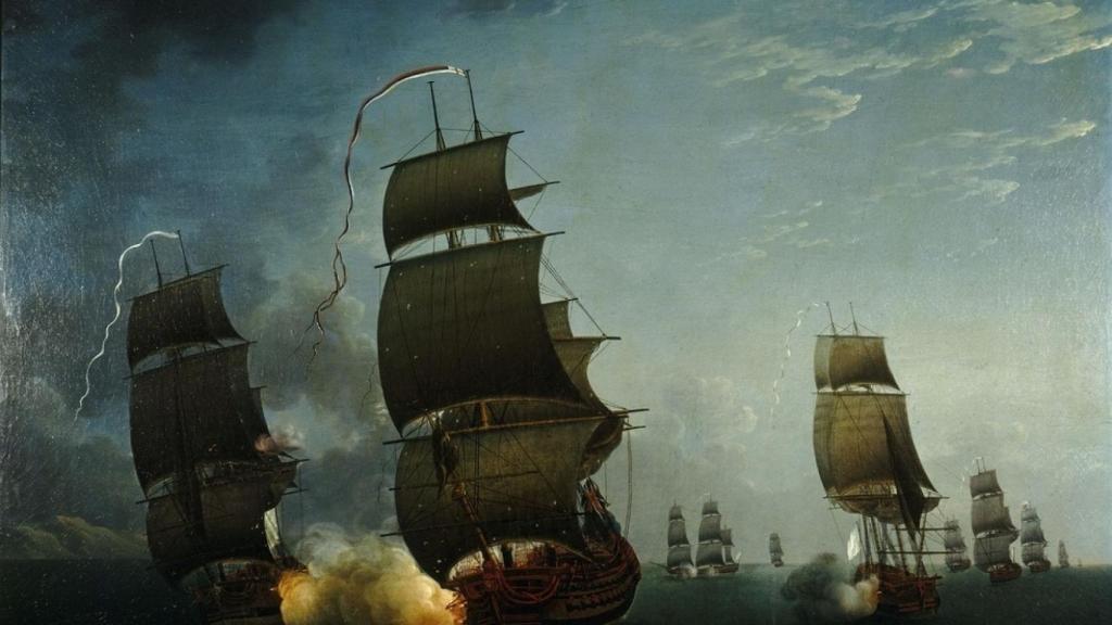 La flota borbónica capturando el HMS Ardent, el único botín de la Armada de 1779.