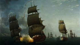 La flota borbónica capturando el HMS Ardent, el único botín de la Armada de 1779.