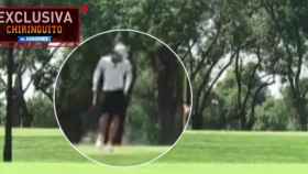 Gareth Bale jugando al golf este viernes en Madrid