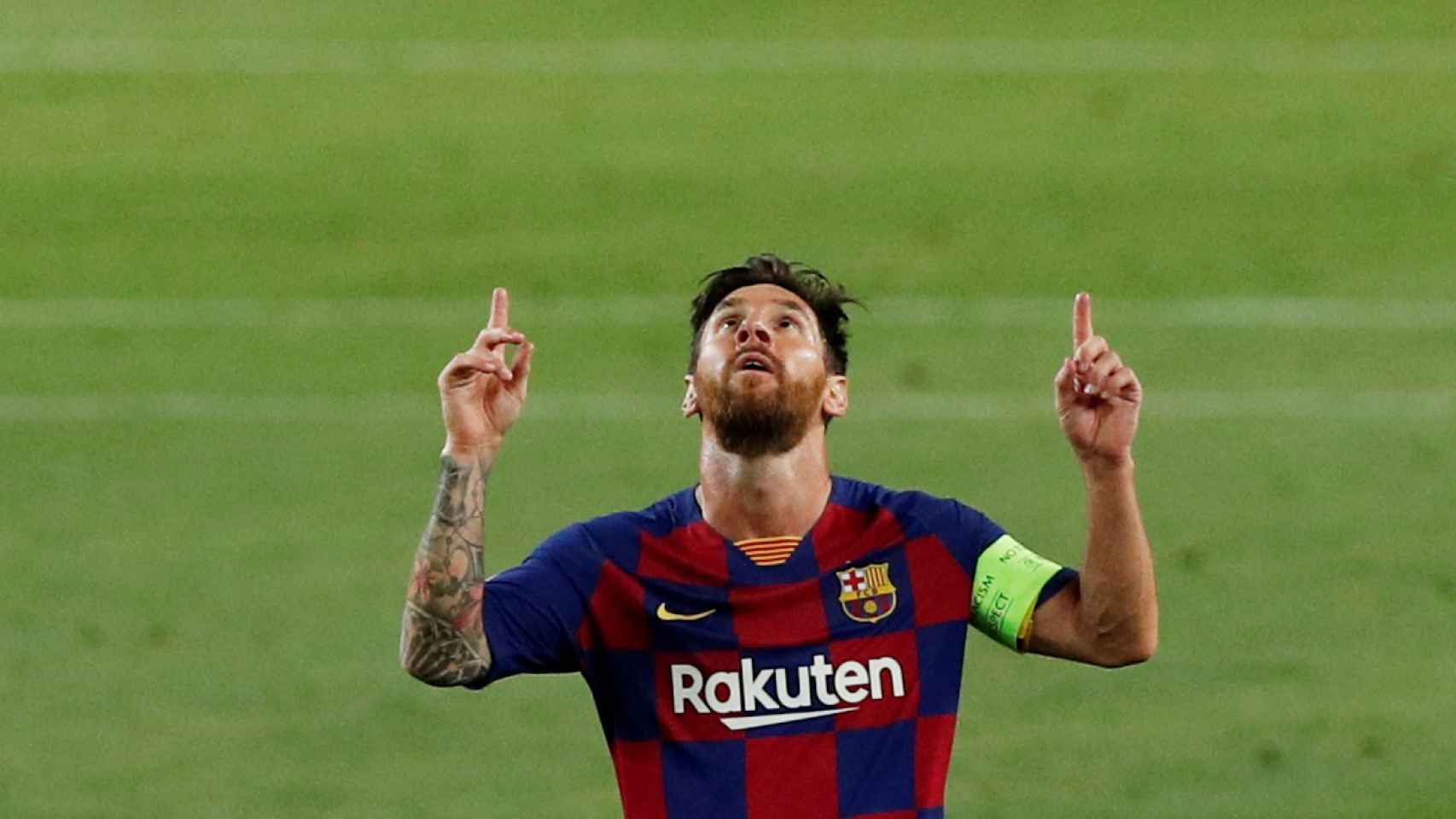 Leo Messi celebra su gol ante el Nápoles