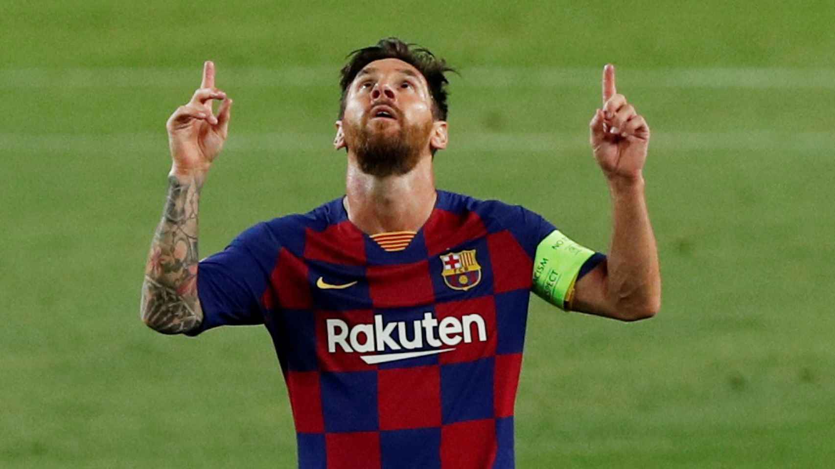 Leo Messi celebra su gol ante el Nápoles