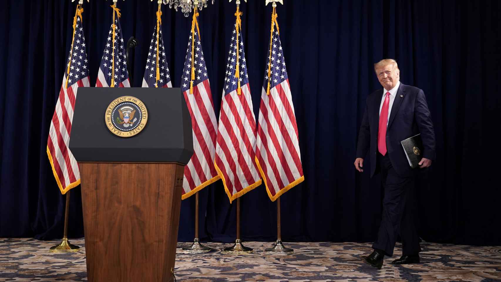 Donald Trump, en la conferencia de prensa organizada en su club de golf en Bedminster, en Nueva Jersey.