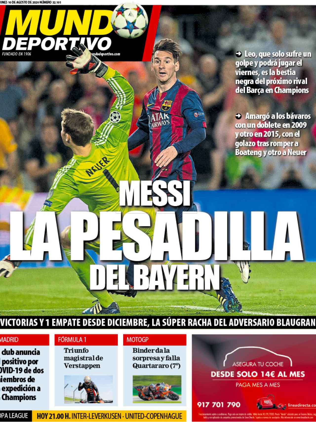 La portada del diario Mundo Deportivo (10/08/2020)