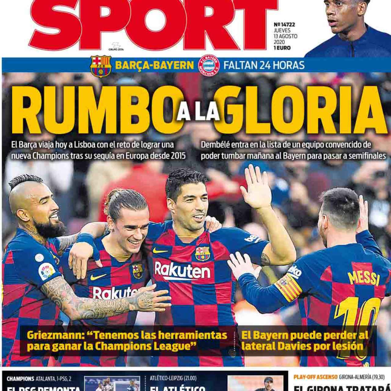 La portada del diario Sport (13/08/2020)