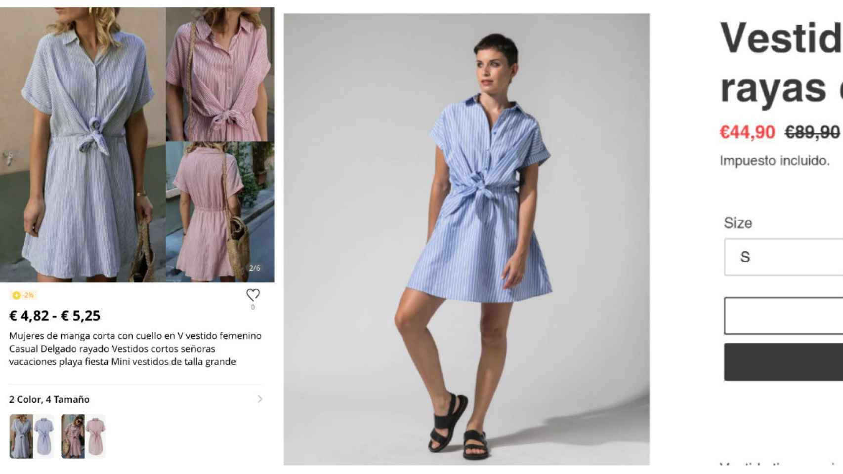 A la izquierda vestido en la web de Aliexpress, y a la derecha vestido en la tienda de Mar Flores.