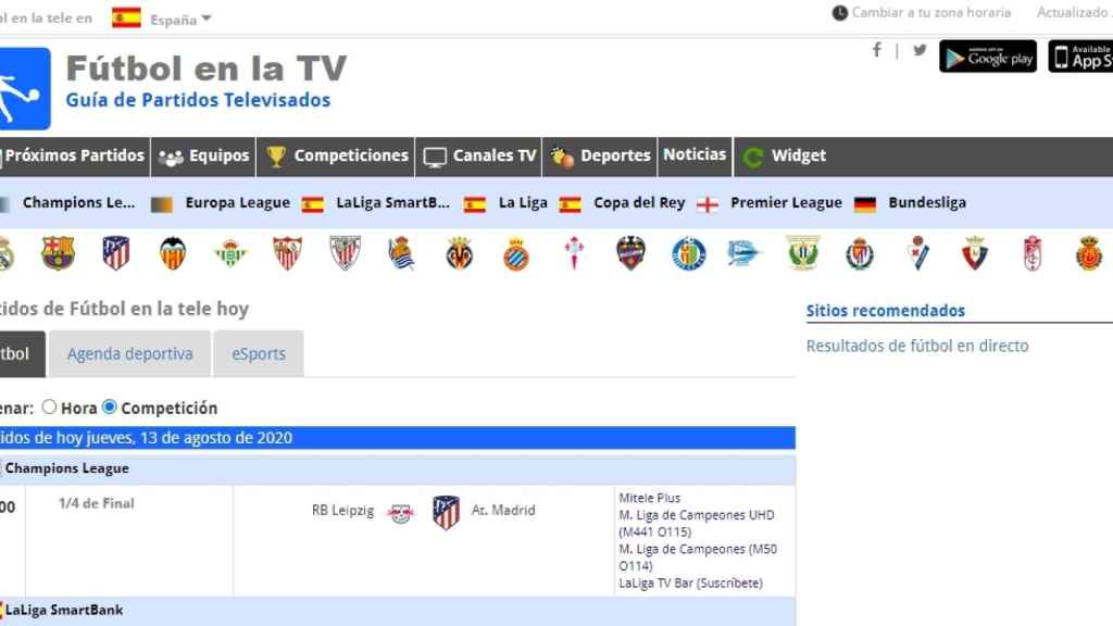 FutbolenlaTV, la guía deportiva en televisión en España