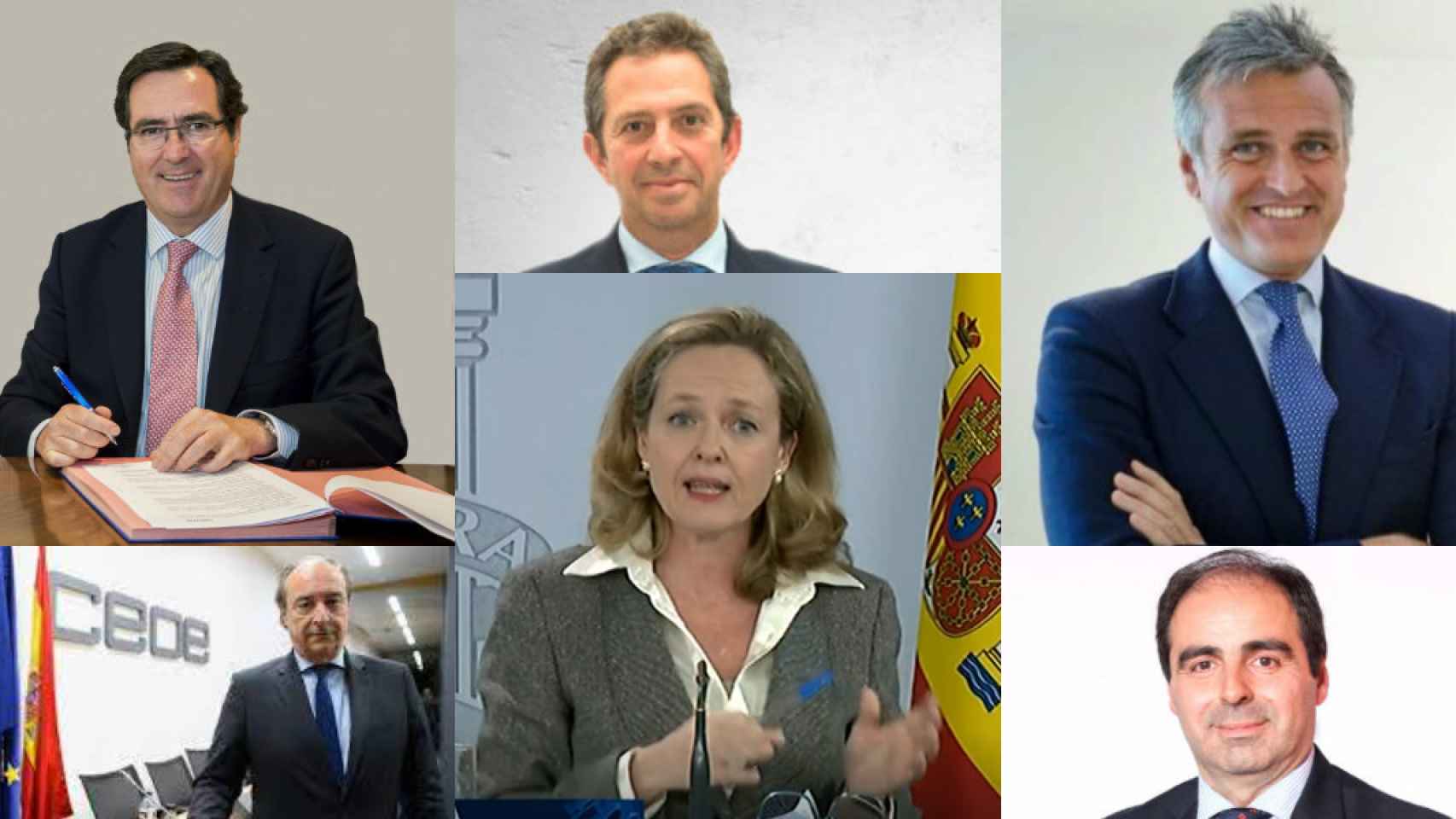 Antonio Garamendi, Íñigo Fernández de Mesa, Gonzalo Sánchez, José Alberto González-Ruiz, Nadia Calviño y Manuel Martín Espada.