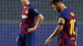 Leo Messi, cabizbajo durante el duelo entre el Barcelona y el Bayern