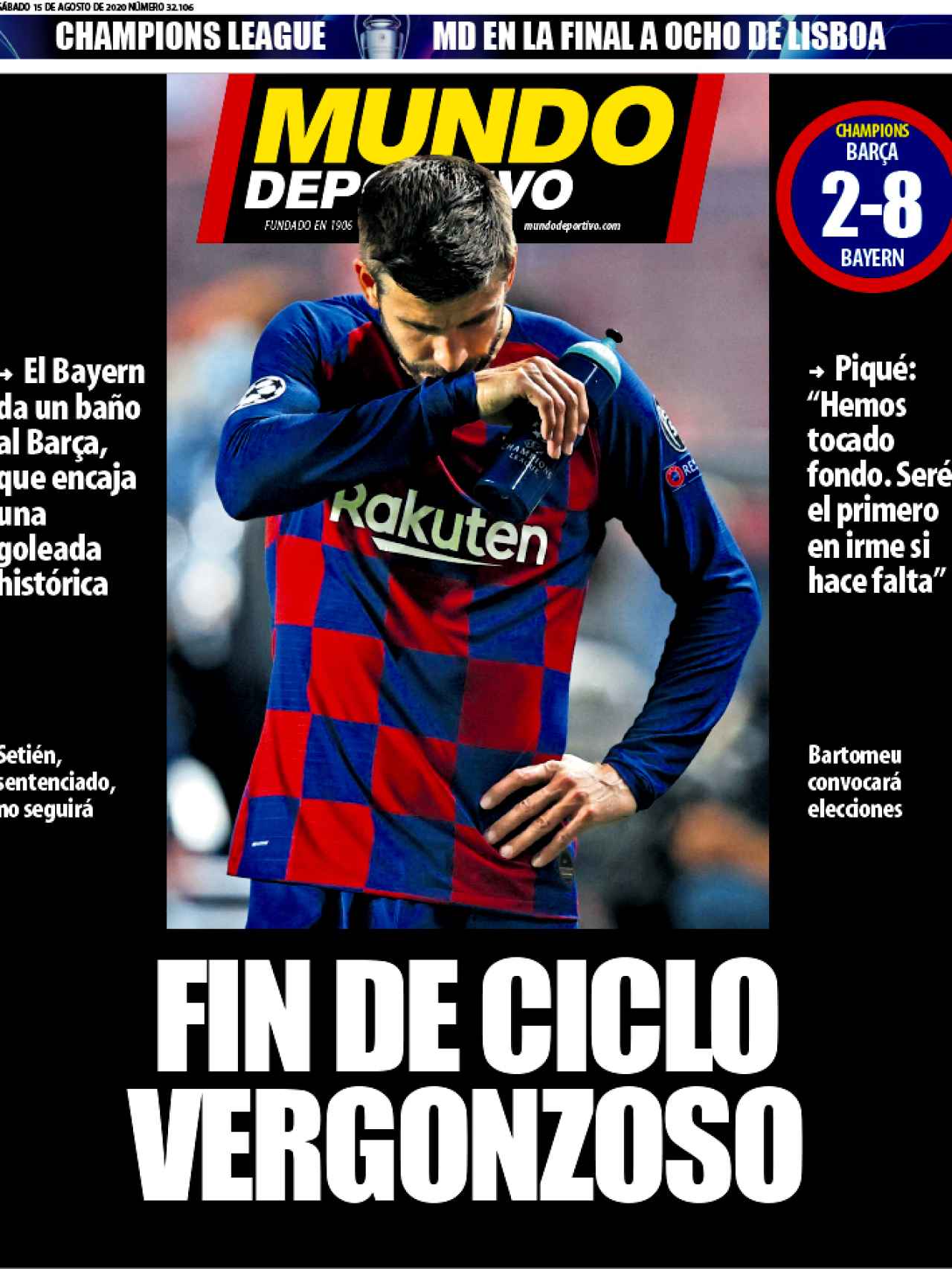 La portada del diario Mundo Deportivo (15/08/2020)