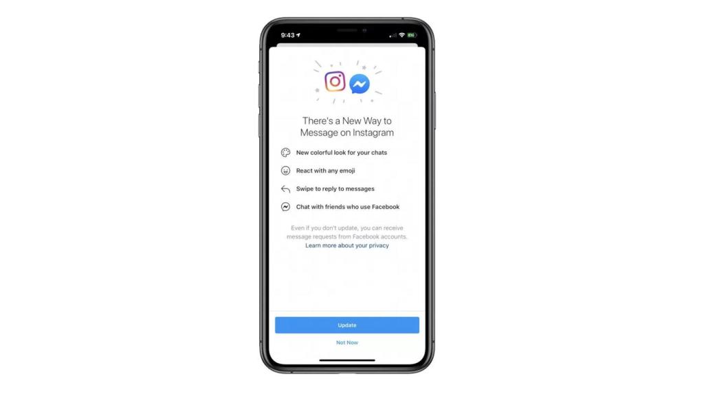El mensaje sobre Messenger que aparece al abrir Instagram