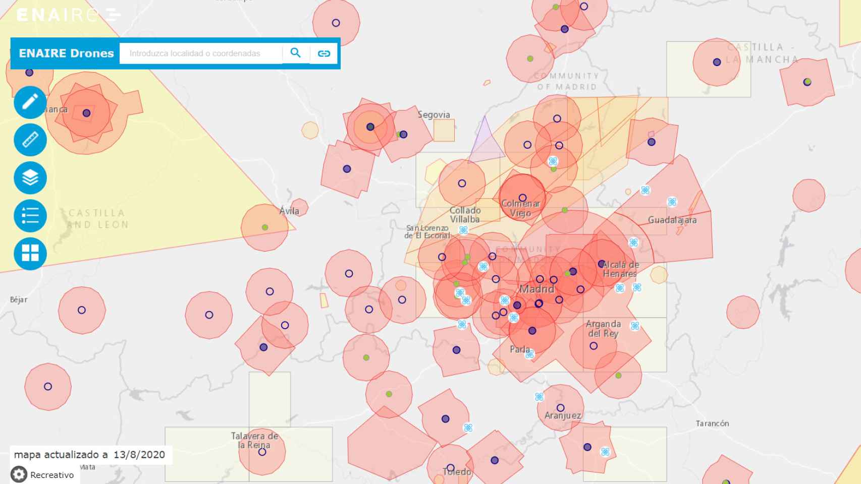 Mapa de Enaire sobre el vuelo de drones