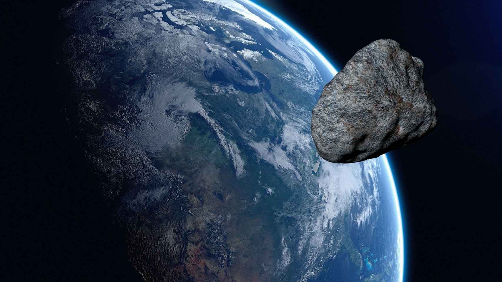 Recreación de un asteroide acercándose a la Tierra.