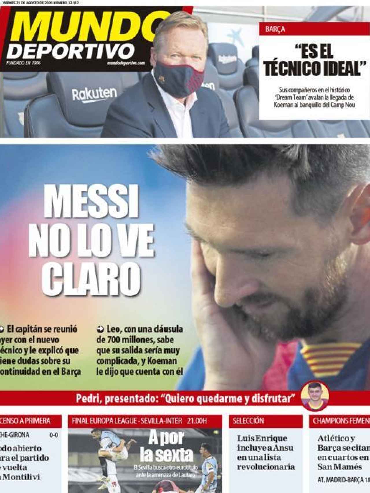 La portada del diario Mundo Deportivo (21/08/2020)