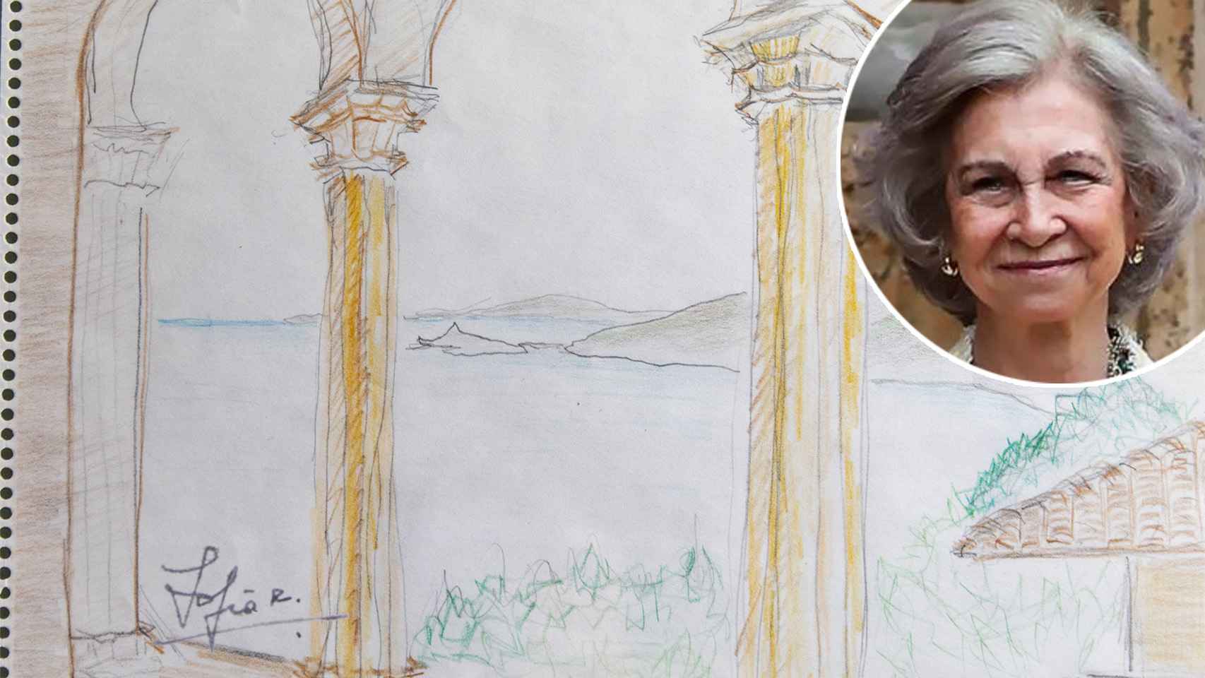 Dibujo de la reina Sofía sobre lo que ve desde el palacio de Marivent.
