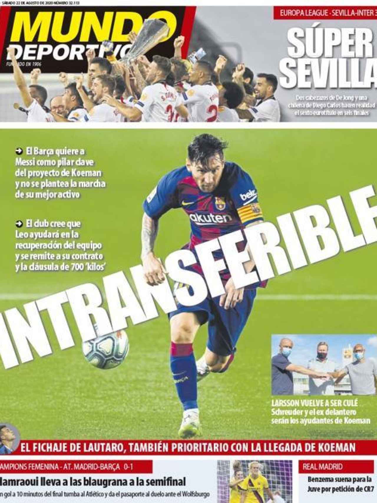 La portada del diario Mundo Deportivo (22/08/2020)