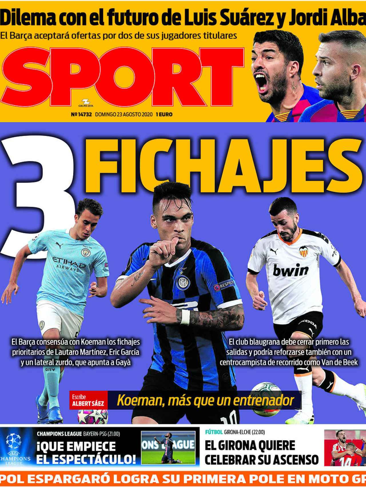 La portada del diario Sport (23/08/2020)