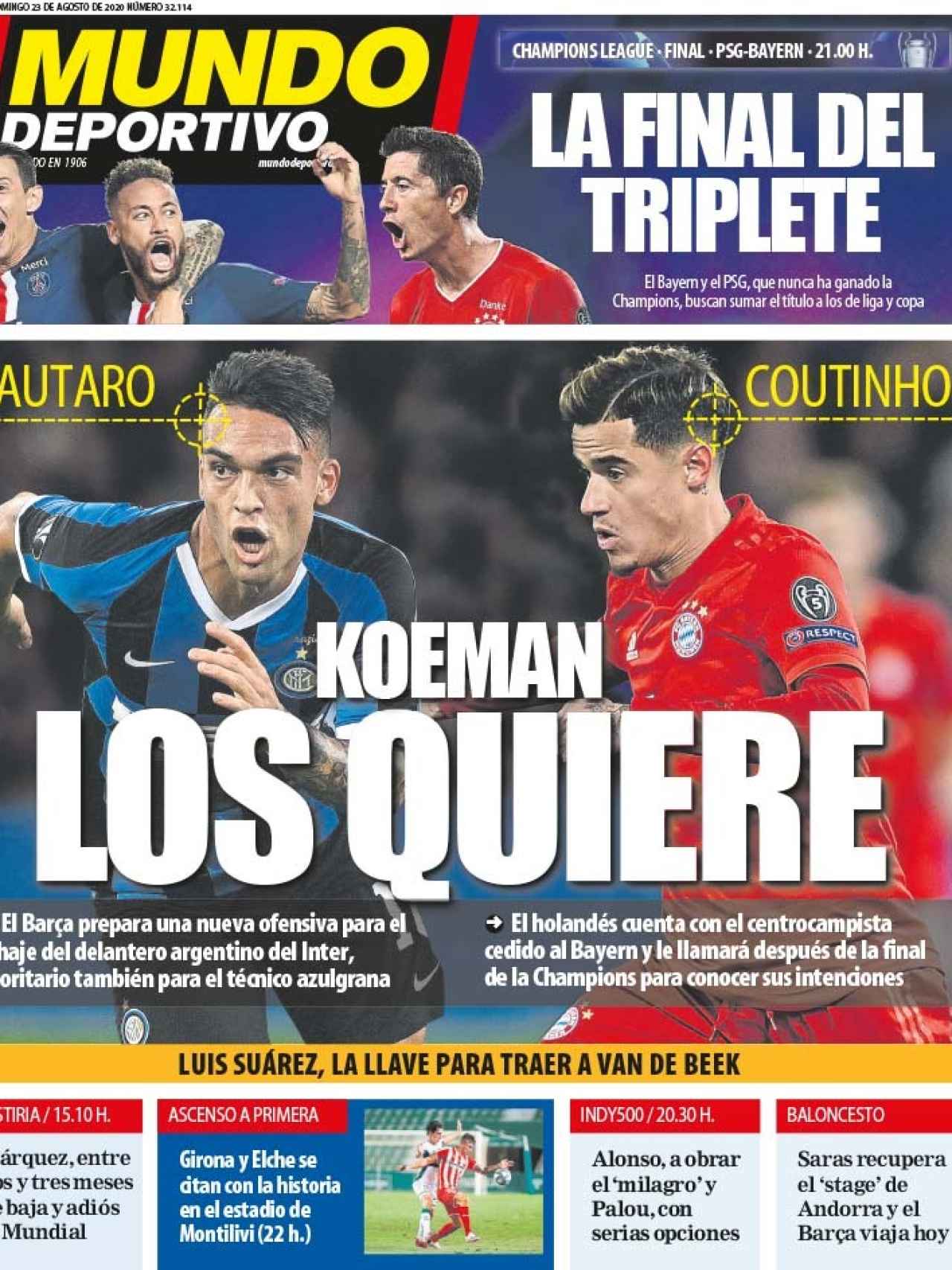 La portada del diario Mundo Deportivo (23/08/2020)