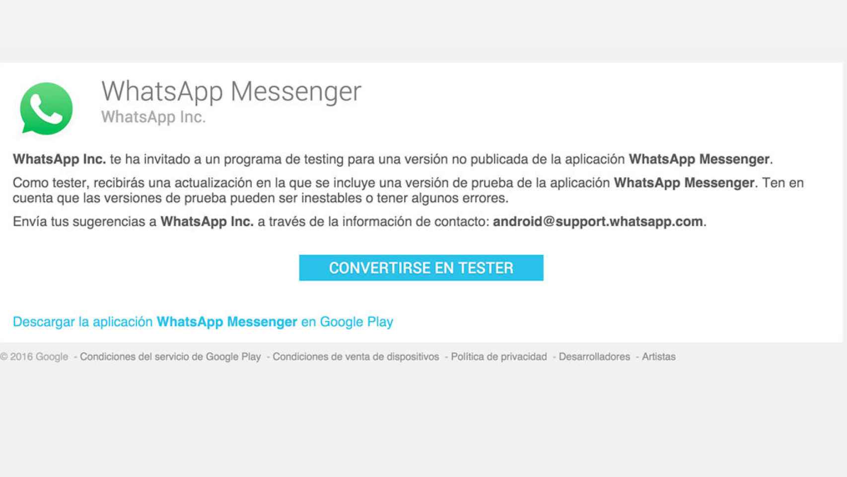 WhatsApp Beta en la Play Store