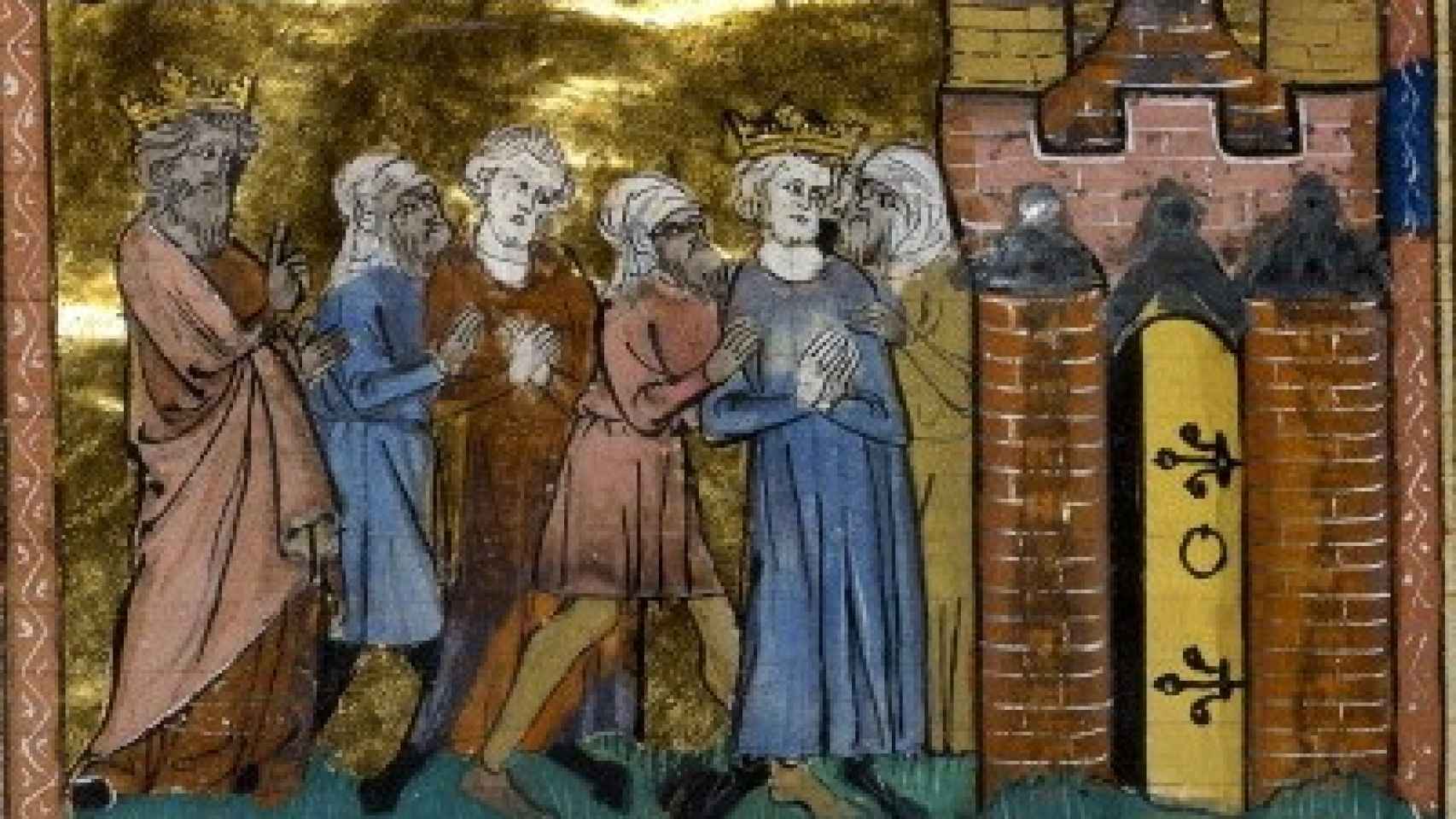 Miniatura medieval que representa la captura de Luis por los ayubíes en abril de 1250.