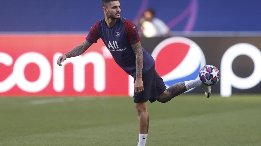 Mauro Icardi, durante un entrenamiento del PSG en la Champions League