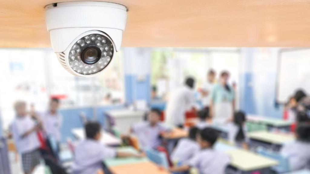Una cámara de seguridad en un aula.